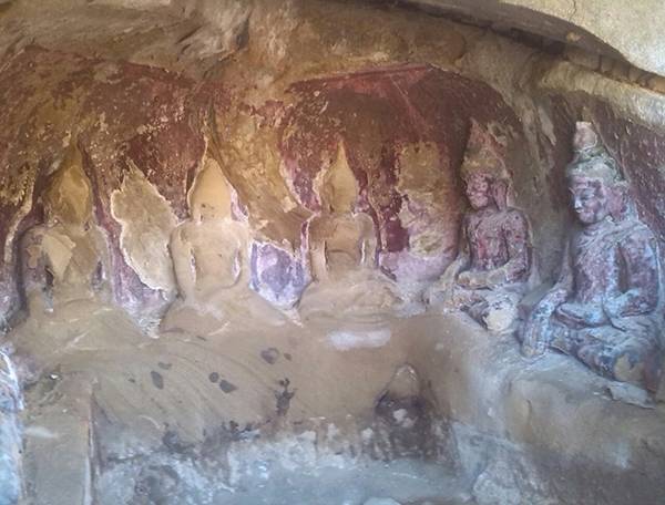 Buddha Images are seen in one of 90 caves unearthed in Natogyi. 